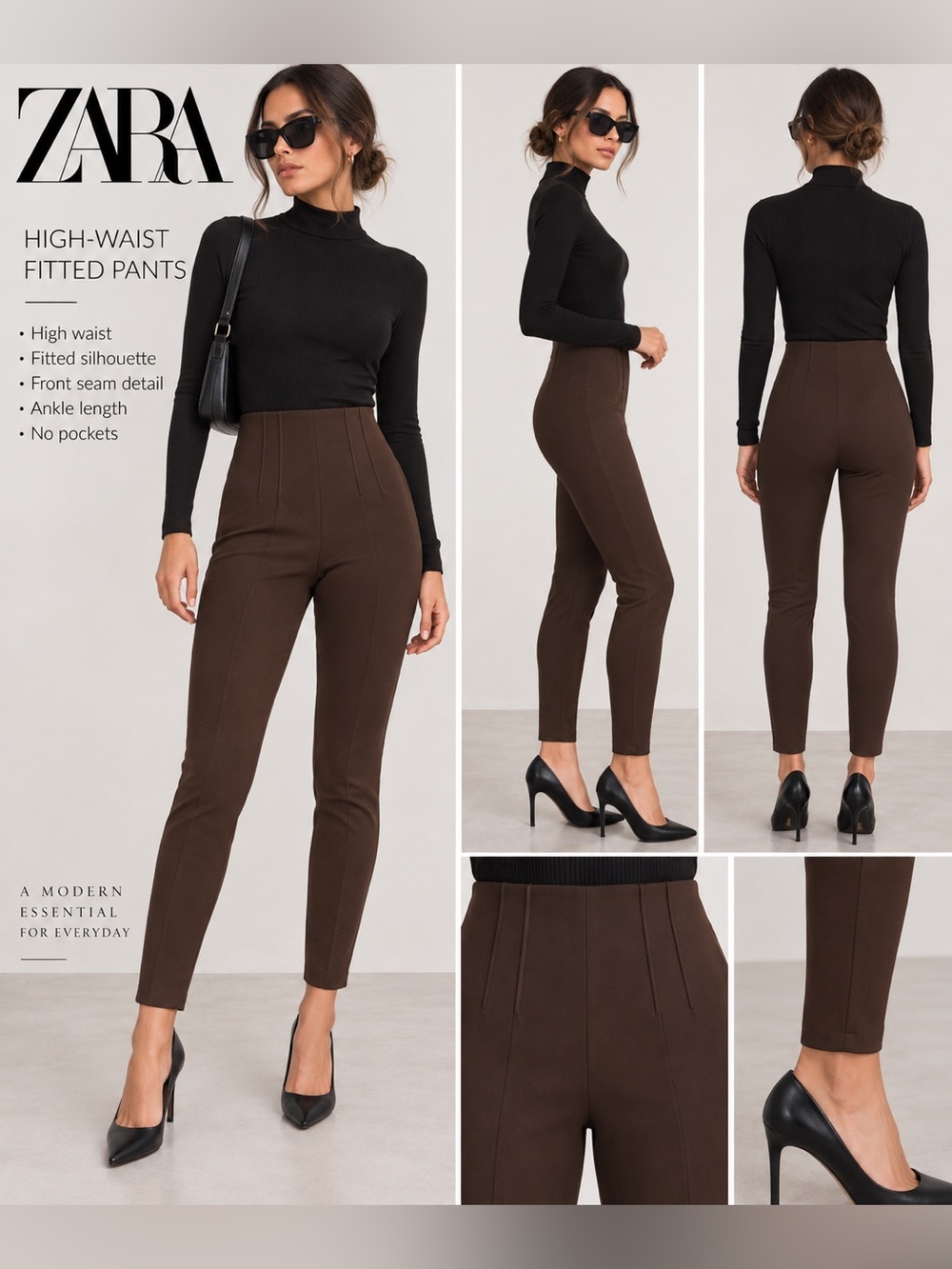 ZARA high-waist tailored trousers, size L. 🤎